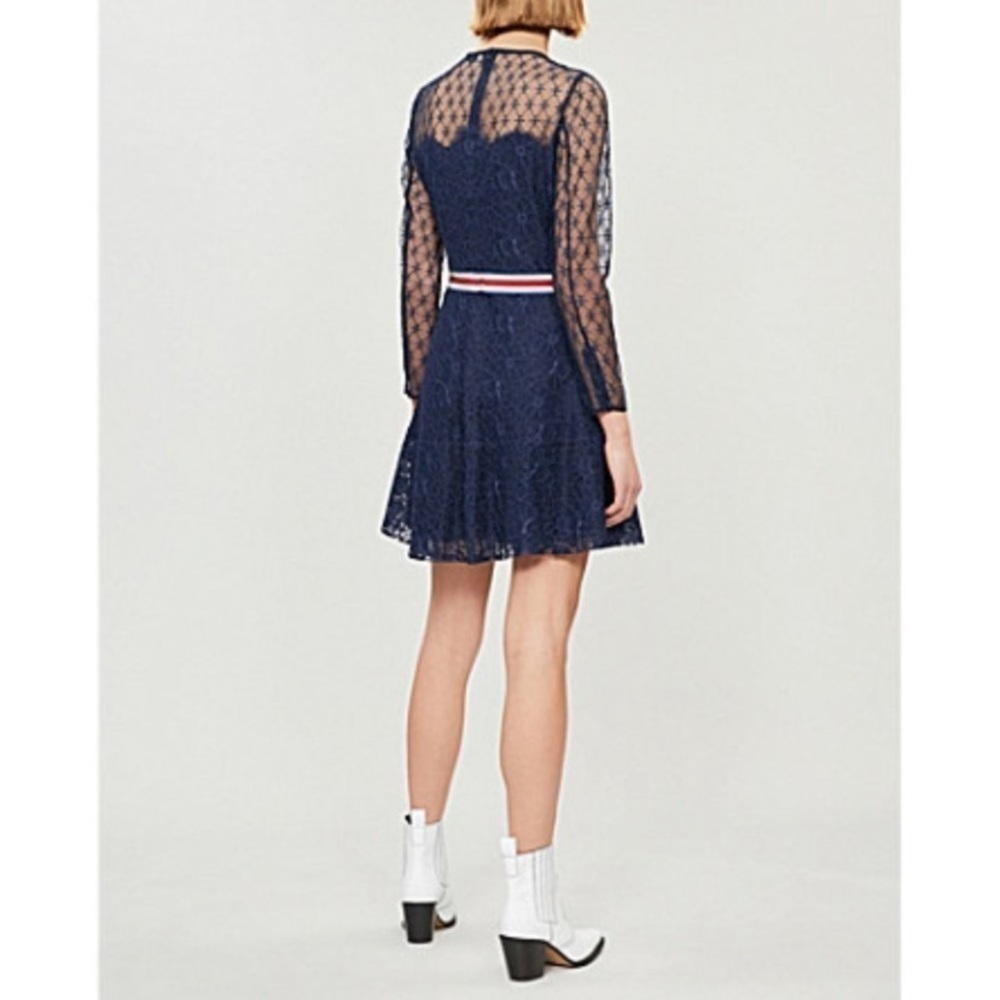 Sandro Alicia Lace Mini Dress In Marine Blue - Picture 3 of 13